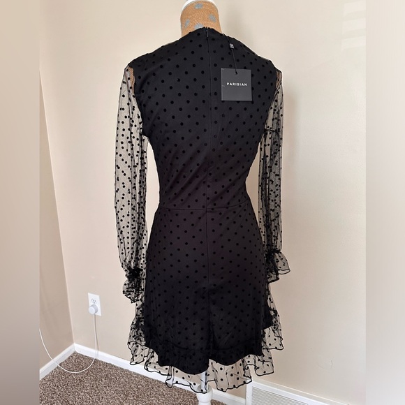 ASOS Parisian V-Neck Ruffle Trim Spot Mesh Mini Dress - Picture 4 of 12